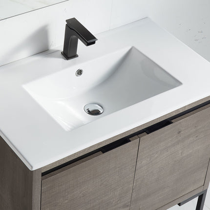 PT5- 32 inches Wood Freestanding Bathroom Vanity Combo with Integrated Ceramic Sink and 2 Soft Close Doors - Likeshoppe 