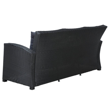 PX17- Outdoor Patio Furniture Set 4-Piece Conversation Set Black Wicker Furniture Sofa Set with Dark Grey Cushions - Likeshoppe 