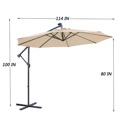 PZ2- 10 FT Solar LED Patio Outdoor Umbrella Hanging Cantilever Umbrella Offset Umbrella Easy Open Adustment with 24 LED Lights - tan - Likeshoppe 