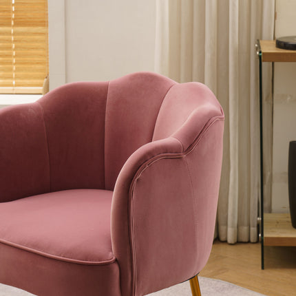 AC1- Shell Shape Velvet Fabric Armchair Accent Chair With Gold Legs For Living Room Bedroom - Likeshoppe 