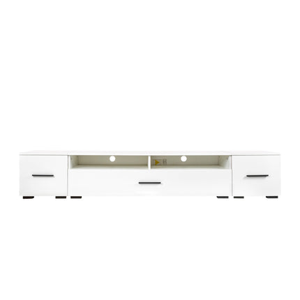 TV13- ON-TREND Extended, Minimalist Design TV stand with Color Changing LED Lights, Modern Universal Entertainment Center, High Gloss TV Cabinet for 90+ inch TV, White - Likeshoppe 