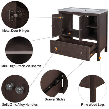 PT9- 30\\" Bathroom Vanity Base Only;  Solid Wood Frame;  Bathroom Storage Cabinet with Doors and Drawers - Likeshoppe 