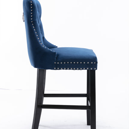 BS2- Furniture; Contemporary Velvet Upholstered Barstools with Button Tufted Decoration and Wooden Legs;  and Chrome Nailhead Trim;  Leisure Style Bar Chairs; Bar stools;  Set of 2 - Likeshoppe 