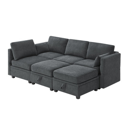 109*54.7\" Chenille Modular Sectional Sofa,U Shaped Couch with Adjustable Armrests and Backrests,6 Seat Reversible Sofa Bed with Storage Seats for Living Room, Apartment,2 Colors - Likeshoppe 