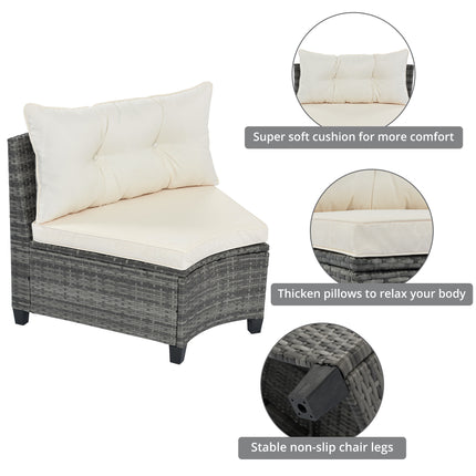 PX13- 8-pieces Outdoor Wicker Round Sofa Set;  Half-Moon Sectional Sets All Weather;  Curved Sofa Set With Rectangular Coffee Table;  PE Rattan Water-resistant and UV Protected;  Movable Cushion - Likeshoppe 