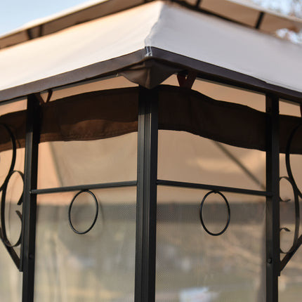 AG1- 13 Ft. W x 9.7 Ft. D Iron Patio Outdoor Gazebo;  Double Roof Soft Canopy Garden Backyard Gazebo with Mosquito Netting Suitable for Lawn;  Garden;  Backyard and Deck - Likeshoppe 