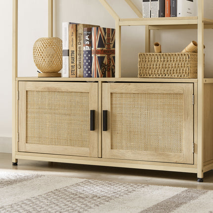 BC3- Rattan bookshelf 5 tiers Bookcases Storage Rack with cabinet for Living Room Home Office - Likeshoppe 