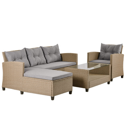 PX11- Outdoor;  Patio Furniture Sets;  4 Piece Conversation Set Wicker Ratten Sectional Sofa with Seat Cushions - Likeshoppe 
