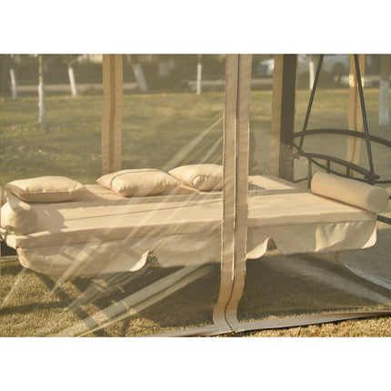 AG8- 8.9 Ft. W x 5.9 Ft. D Outdoor Gazebo with Convertible Swing Bench;  Double Roof Soft Canopy Garden Backyard Gazebo with Mosquito Netting Suitable for Lawn;  Garden;  Backyard - Likeshoppe 