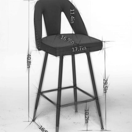 BS6- Collection Modern | Contemporary Velvet Upholstered  28\\" Bar Stool & Counter Stools with Nailheads and Gold Tipped Black Metal Legs,Set of 2 - Likeshoppe 