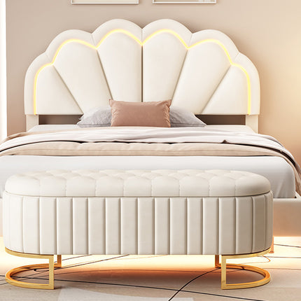 BR1- 2-Pieces Bedroom Sets Full Size Upholstered LED Platform Bed with Storage Ottoman-Velvet - Likeshoppe 