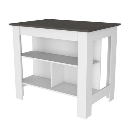 PA6- Newark 2 Piece Kitchen Set, Kitchen Island + Pantry Cabinet , White/Onyx - Likeshoppe 