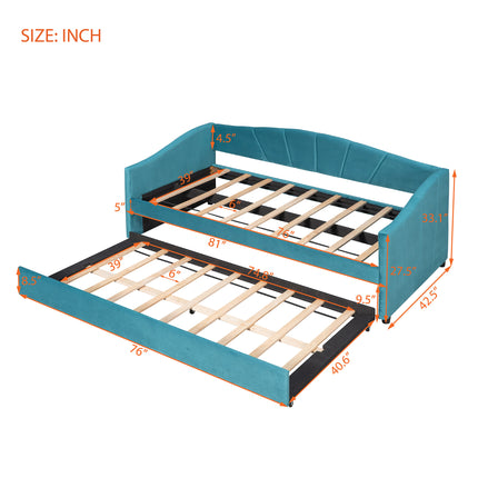 U3-Upholstered Daybed Sofa Bed Twin Size With Trundle Bed and Wood Slat - Likeshoppe 
