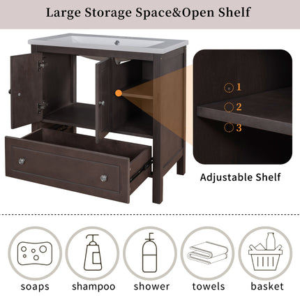 PT9- 30\\" Bathroom Vanity Base Only;  Solid Wood Frame;  Bathroom Storage Cabinet with Doors and Drawers - Likeshoppe 