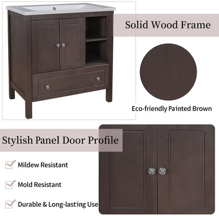 PT9- 30\\" Bathroom Vanity Base Only;  Solid Wood Frame;  Bathroom Storage Cabinet with Doors and Drawers - Likeshoppe 