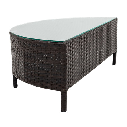 PX16- 5 Pieces All-Weather Brown PE Rattan Wicker Sofa Set Outdoor Patio Sectional Furniture Set Half-Moon Sofa Set with Tempered Glass Table - Likeshoppe 