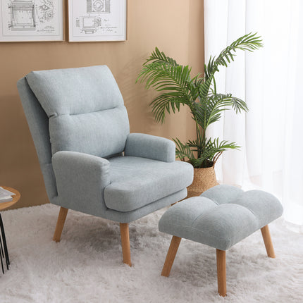 AF1- Accent Chair with Ottoman Set;  Fabric Armchair with Wood Legs and Adjustable Backrest ;  Mid Century Modern Comfy Lounge Chair for Living Room;  Bedroom;  Reading Room and Study - Likeshoppe 