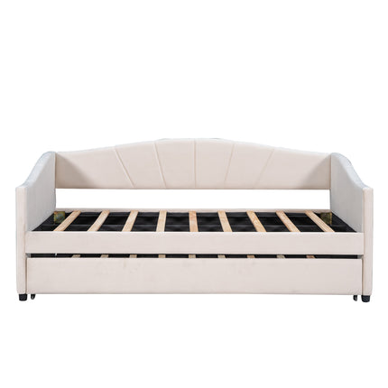 U3-Upholstered Daybed Sofa Bed Twin Size With Trundle Bed and Wood Slat - Likeshoppe 