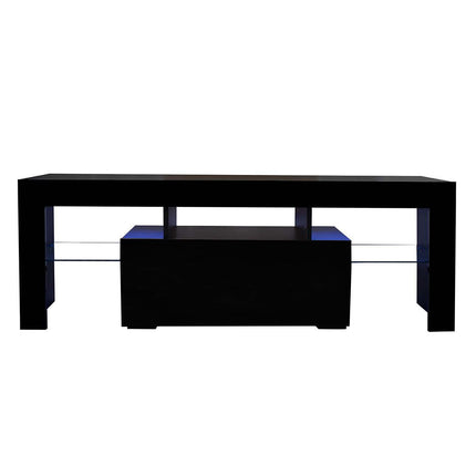 TV26- Black TV Stand with LED RGB Lights; Flat Screen TV Cabinet; Gaming Consoles for Lounge Room; Living Room and Bedroom; Black 51.2''x13.8''x17.7'' - Likeshoppe 