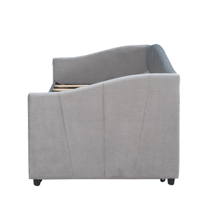 U3-Upholstered Daybed Sofa Bed Twin Size With Trundle Bed and Wood Slat - Likeshoppe 