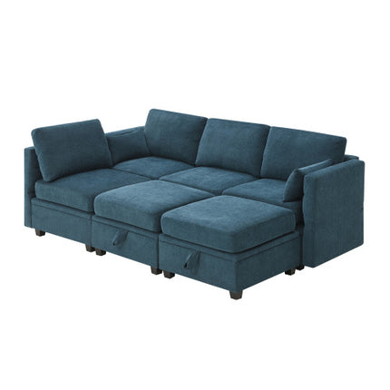 109*54.7\" Chenille Modular Sectional Sofa,U Shaped Couch with Adjustable Armrests and Backrests,6 Seat Reversible Sofa Bed with Storage Seats for Living Room, Apartment,2 Colors - Likeshoppe 