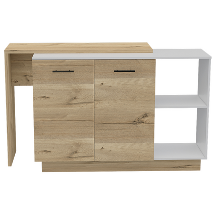 PA7 Norwalk 2 Piece Kitchen Set, Kitchen Island + Upper Wall Cabinet , White /Light Oak - Likeshoppe 