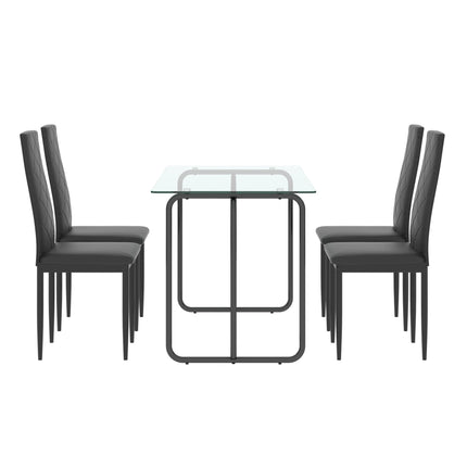 DS2- 5-piece Rectangle Dining Table Set;  Tempered Glass Dining Table for Kitchen Room;  (Transparent+Black) - Likeshoppe 