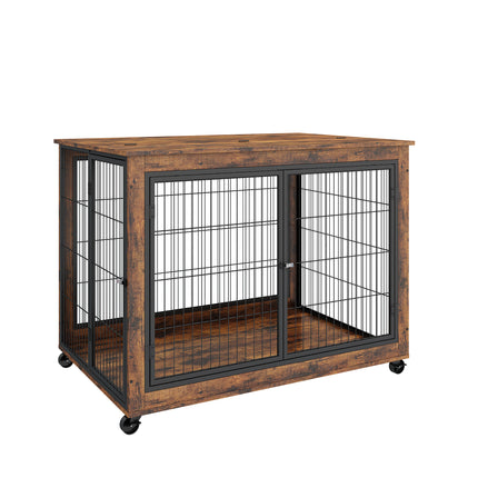 AB5- Furniture Style Dog Crate Side Table on Wheels with Double Doors and Lift Top - Likeshoppe 