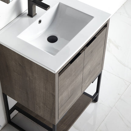 PT6- 24 inches Wood Freestanding Bathroom Vanity Combo with Integrated Ceramic Sink and 2 Soft Close Doors - Likeshoppe 
