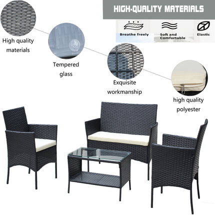 PX5- 4 PC Rattan Patio Furniture Set Outdoor Patio Cushioned Seat Wicker Sofa - Likeshoppe 