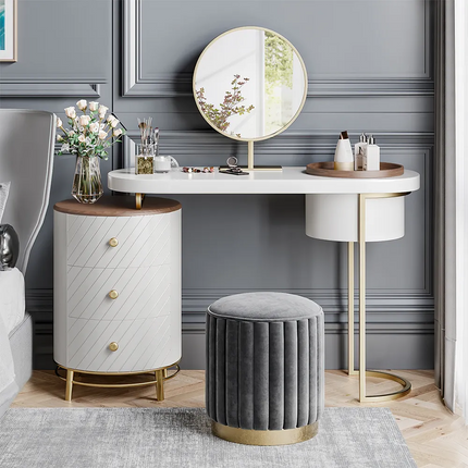 PH1- Modern Makeup Vanity Table With LED Lighted Mirror;  Dressing Table with Movable Tray Top;  4 Solid Wood Drawer;  Without Stool;  43\" - Likeshoppe 