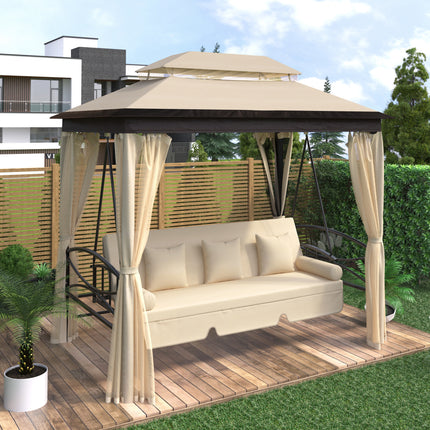 AG8- 8.9 Ft. W x 5.9 Ft. D Outdoor Gazebo with Convertible Swing Bench;  Double Roof Soft Canopy Garden Backyard Gazebo with Mosquito Netting Suitable for Lawn;  Garden;  Backyard - Likeshoppe 