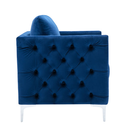 AC3- Modern Velvet Armchair Tufted Button Accent Chair Club Chair with Steel Legs for Living Room Bedroom - Likeshoppe 