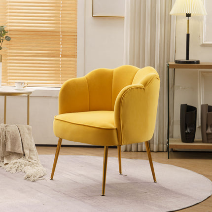 AC1- Shell Shape Velvet Fabric Armchair Accent Chair With Gold Legs For Living Room Bedroom - Likeshoppe 