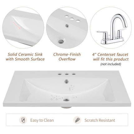 PT7- 30" Bathroom Vanity with Sink;  Combo;  Cabinet with Doors and Drawer;  Solid Frame and MDF Board;  White - Likeshoppe 