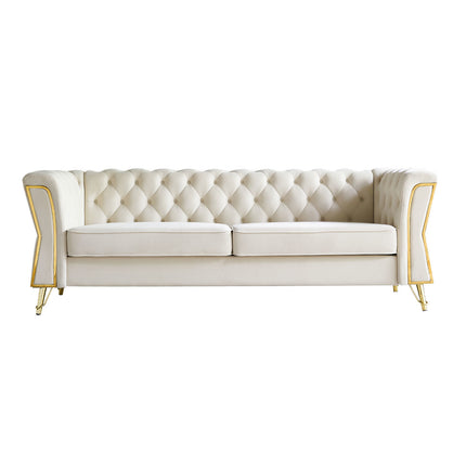F3- Modern Tufted Velvet Sofa 87.4 inch for Living Room Beige Color - Likeshoppe 