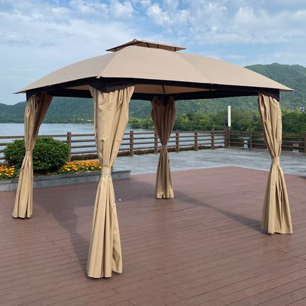 AG11- 10x10 Ft Outdoor Patio Garden Gazebo Canopy;  Outdoor Shading;  Gazebo Tent With Curtains - Likeshoppe 