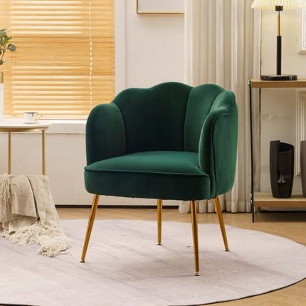 AC1- Shell Shape Velvet Fabric Armchair Accent Chair With Gold Legs For Living Room Bedroom - Likeshoppe 