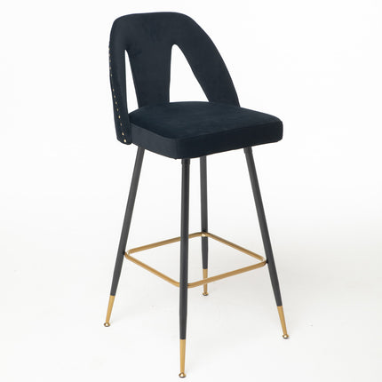 BS6- Collection Modern | Contemporary Velvet Upholstered  28\\" Bar Stool & Counter Stools with Nailheads and Gold Tipped Black Metal Legs,Set of 2 - Likeshoppe 