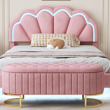 BR1- 2-Pieces Bedroom Sets Full Size Upholstered LED Platform Bed with Storage Ottoman-Velvet - Likeshoppe 
