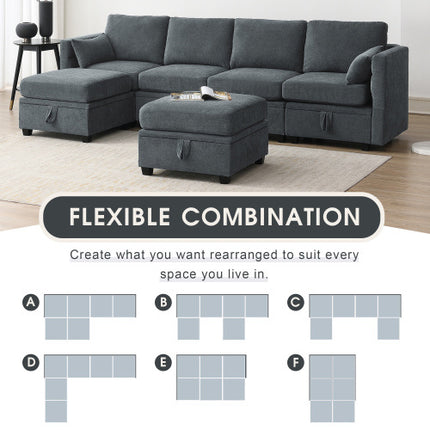 109*54.7\" Chenille Modular Sectional Sofa,U Shaped Couch with Adjustable Armrests and Backrests,6 Seat Reversible Sofa Bed with Storage Seats for Living Room, Apartment,2 Colors - Likeshoppe 