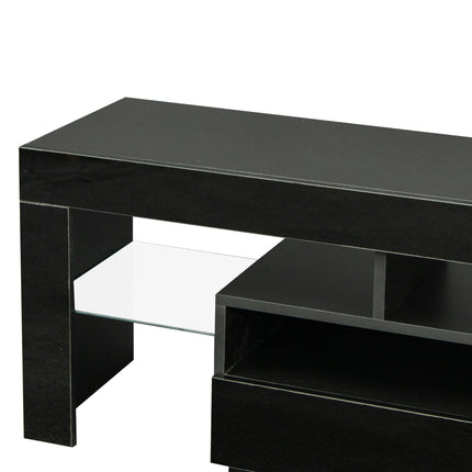 TV22- Living Room Furniture TV Stand Cabinet with 2 Drawers & 2 open shelves,20-color RGB LED lights with remote,Black - Likeshoppe 