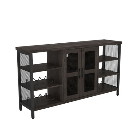CB1- Wine Bar Cabinet for Liquor and Glasses, Rustic Wood Wine Bar Cabinet with Storage , Multifunctional Floor Wine Cabinet for Living Room(55 Inch, Black Gray) - Likeshoppe 