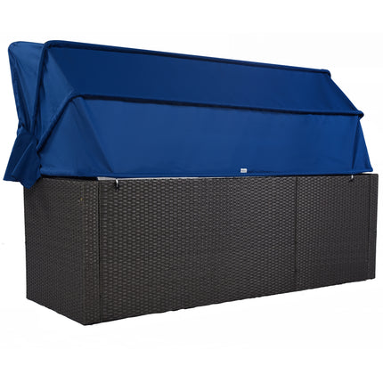 PX2- Outdoor Patio Rectangle Daybed with Retractable Canopy, Wicker Furniture Sectional Seating with Washable Cushions, Backyard, Porch - Likeshoppe 