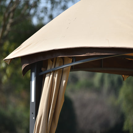 AG3- 10ft W*12ft L Outdoor Double Vents Gazebo Patio Metal Canopy with Screen and LED Lights for Backyard, Poolside, Brown - Likeshoppe 