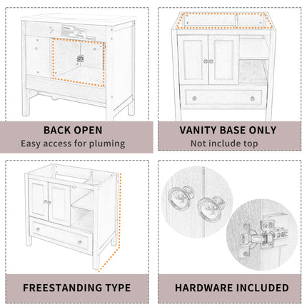 PT9- 30\\" Bathroom Vanity Base Only;  Solid Wood Frame;  Bathroom Storage Cabinet with Doors and Drawers - Likeshoppe 