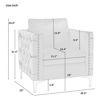 AC3- Modern Velvet Armchair Tufted Button Accent Chair Club Chair with Steel Legs for Living Room Bedroom - Likeshoppe 