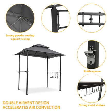 AG12- Outdoor Grill Gazebo 8 x 5 Ft;  Shelter Tent;  Double Tier Soft Top Canopy and Steel Frame with hook and Bar Counters - Likeshoppe 