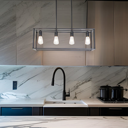 VF2- Pendant Lighting 4 Light Industrial Vintage Open Frame Rectangle Chandeliers Modern Black Linear Cage Ceiling Light Fixture - Likeshoppe 