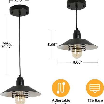 VF4- Farmhouse Vintage Pendant Light Black Fixture Pendant Lights with Spring Frame Adjustable Metal Hanging Lamp for Kitchen Island Dining Room Bedroom Living Room Barn Entryway, E26 - Likeshoppe 